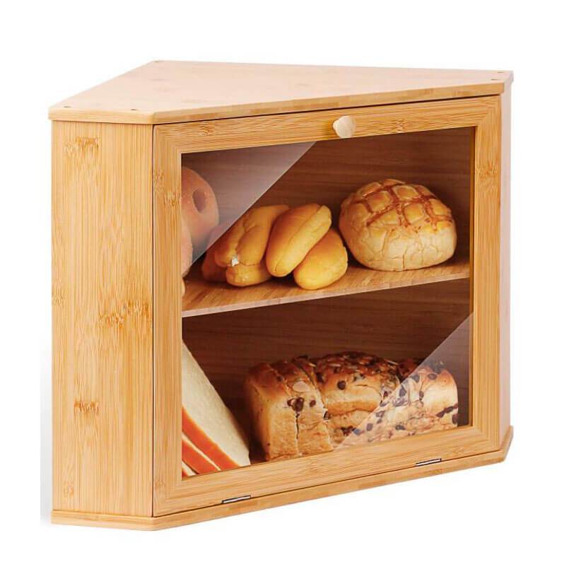 HOMEKOKO Double Layers Bamboo Corner Bread Box for Kitchen Counter, Wooden  Large Capacity Bamboo Bread Food Storage Bin (Natural Bamboo)