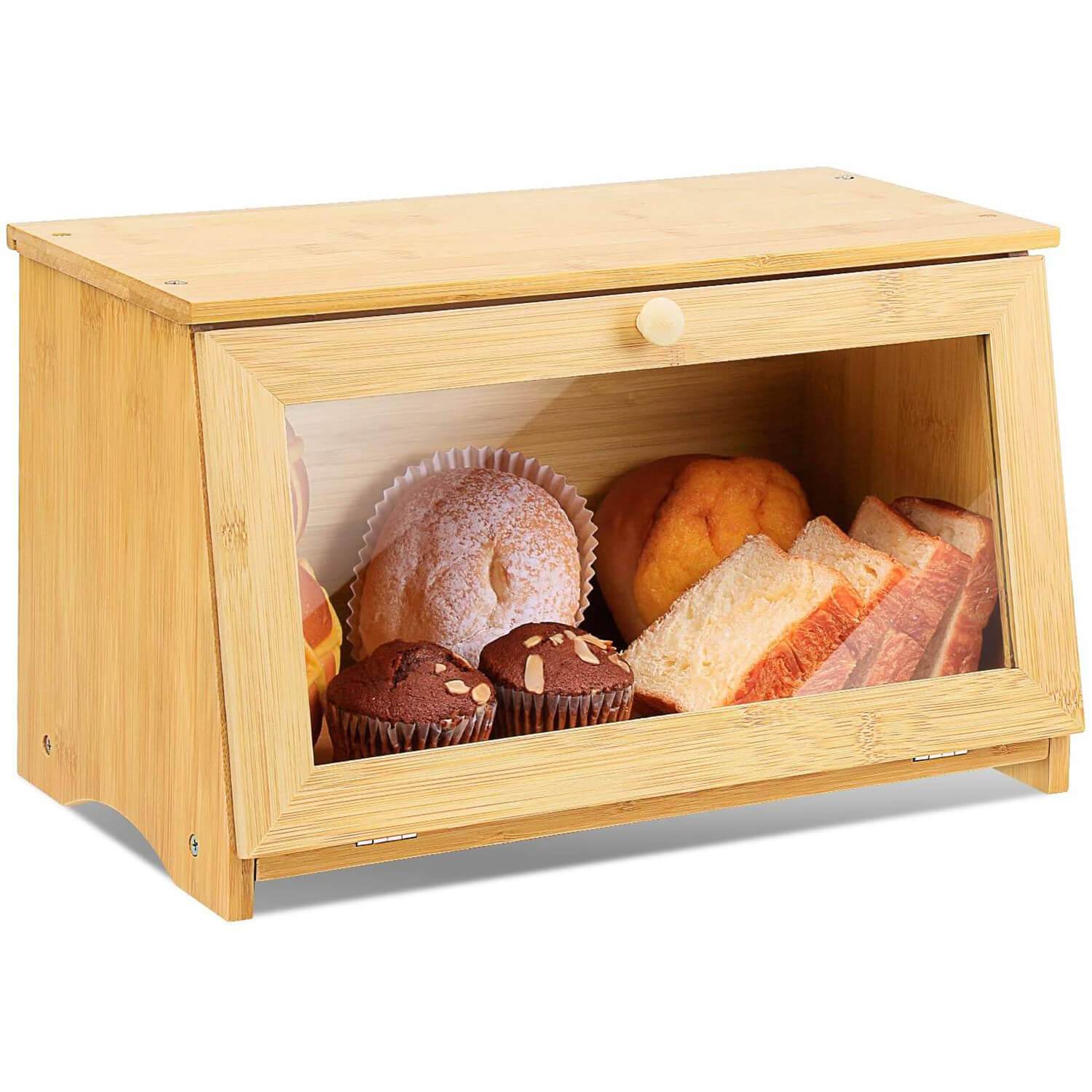 Large Bread Box for Kitchen Counter Double Layer Bamboo Wooden Extra Large Capacity Bread Storage Bin Kitchen Food Storage Container Farmhouse Style W