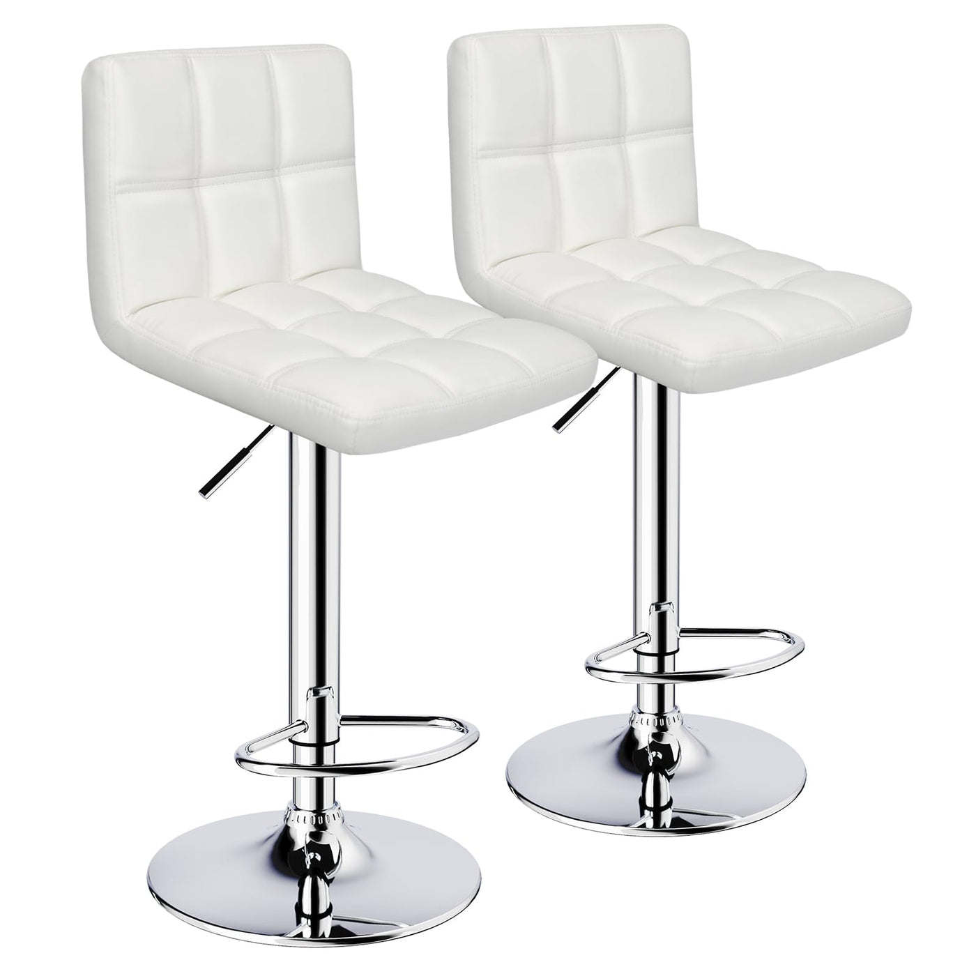 Adjustable Swivel Bar Stools with Square Back, Set of 2