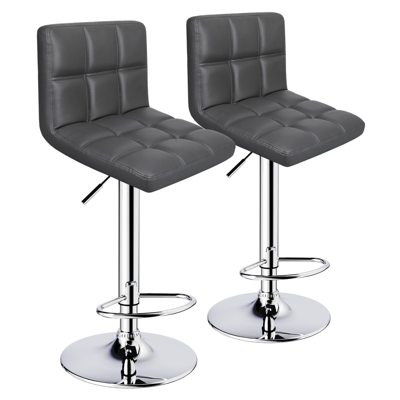 Adjustable Swivel Bar Stools with Square Back, Set of 2