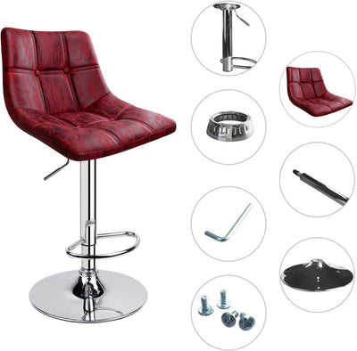 Adjustable Swivel Bar Stools Set of 2 (Wine Red/hot-Stamping Cloth)