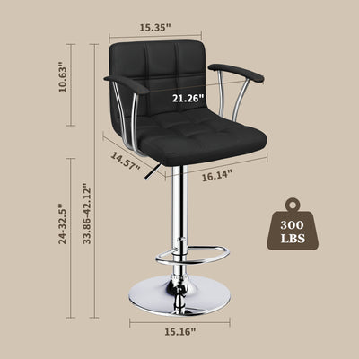 Bar Stools Set of 2, Armrest Adjustable Swivel Barstools with Back