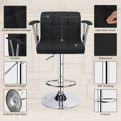 Bar Stools Set of 2, Armrest Adjustable Swivel Barstools with Back