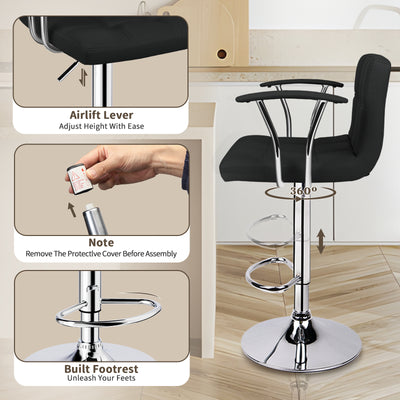 Bar Stools Set of 2, Armrest Adjustable Swivel Barstools with Back