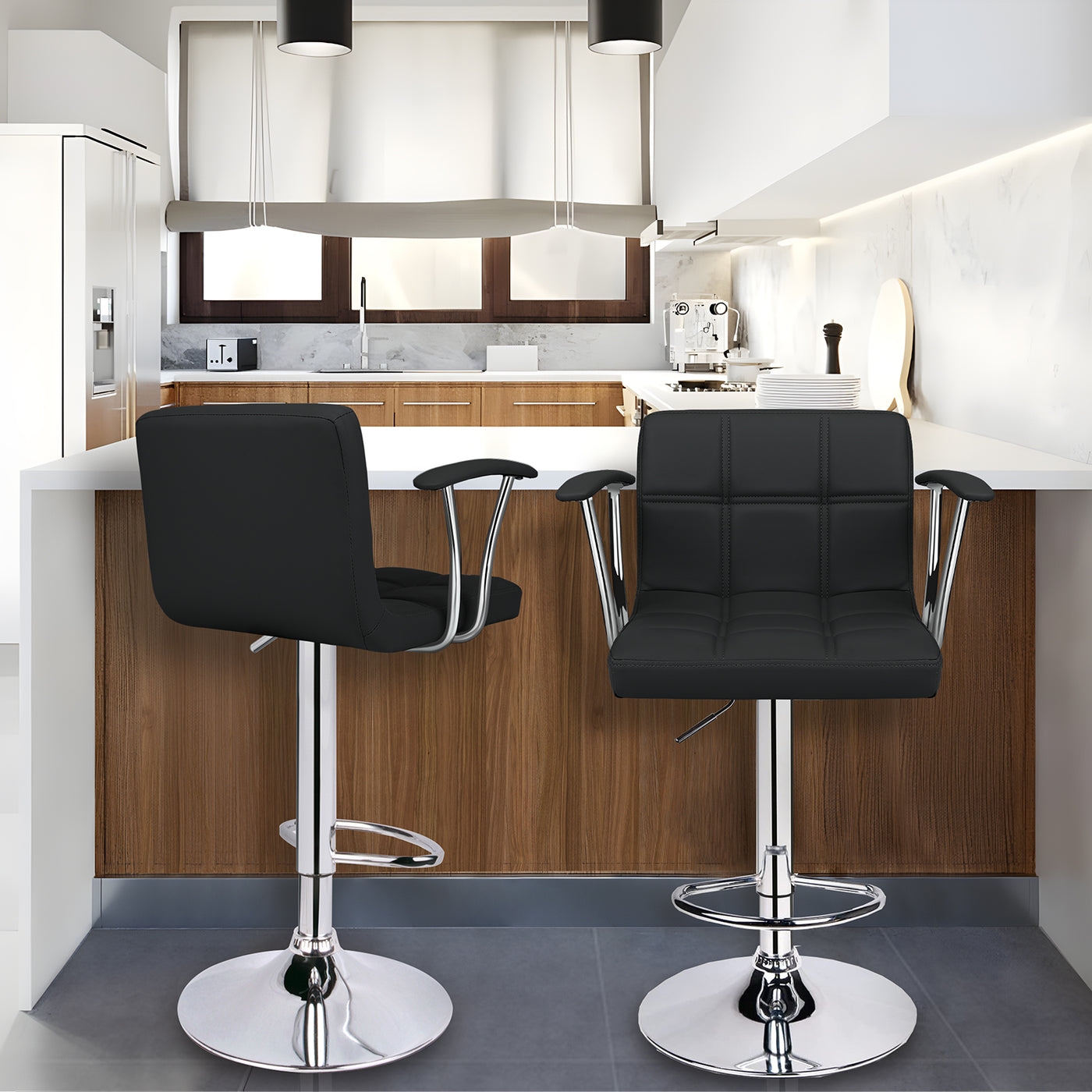 Bar Stools Set of 2, Armrest Adjustable Swivel Barstools with Back