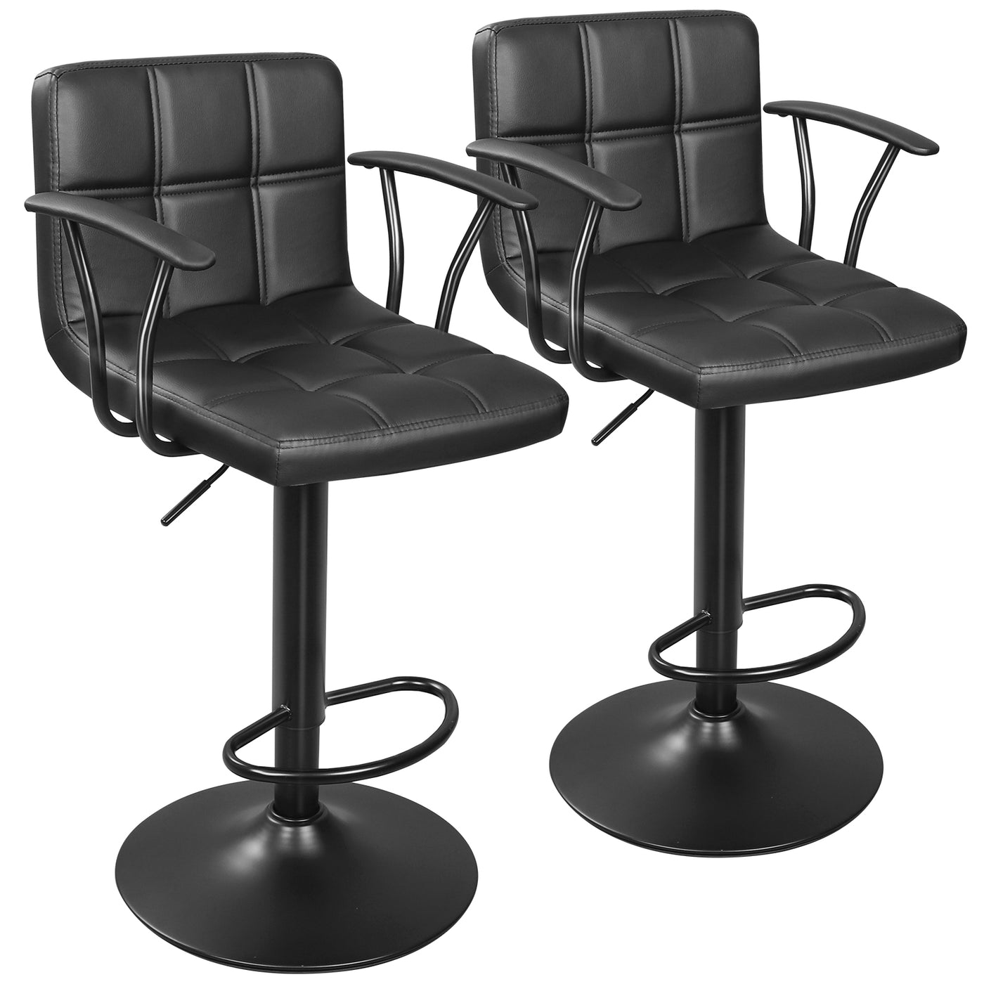 Bar Stools Set of 2, Armrest Adjustable Swivel Barstools with Back