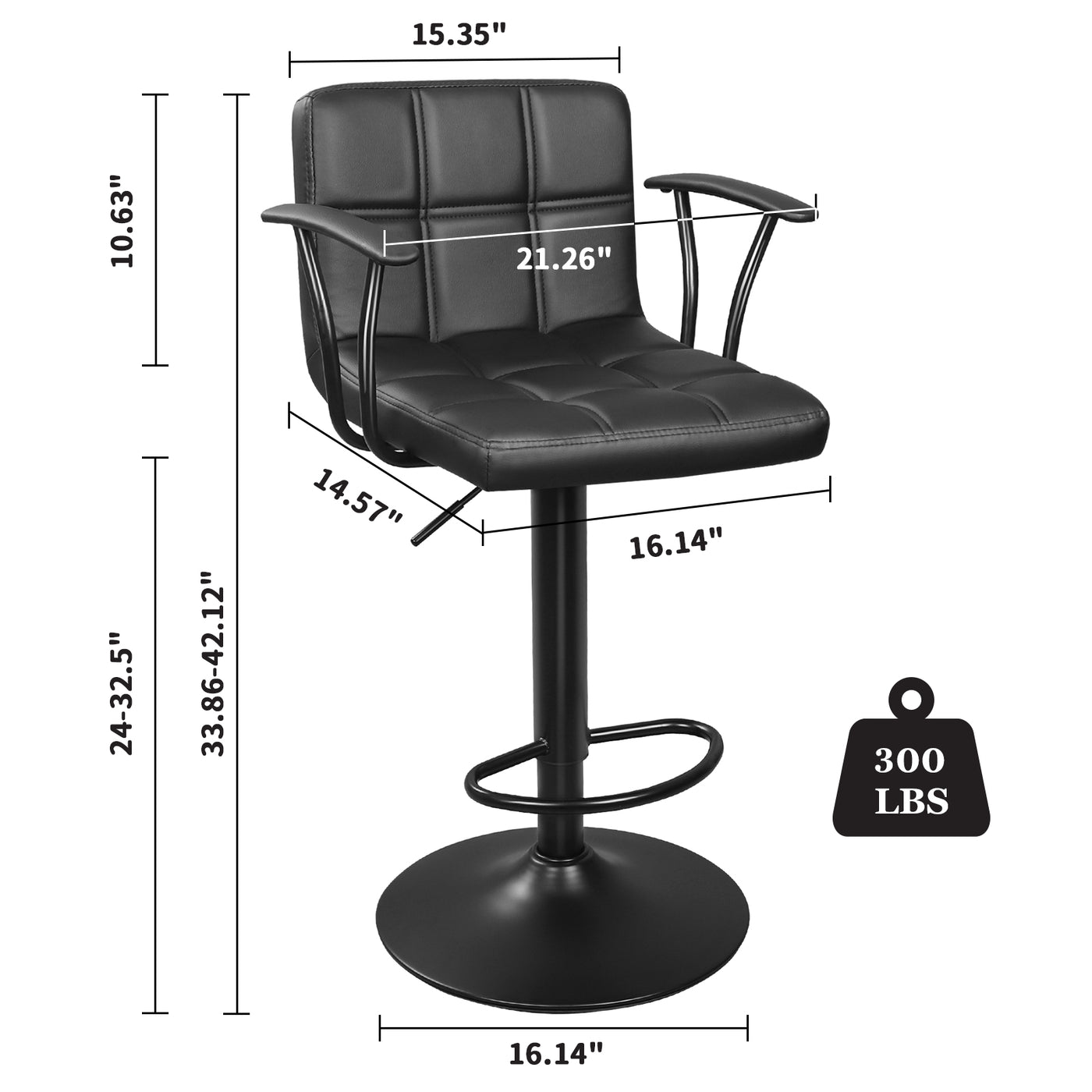 Bar Stools Set of 2, Armrest Adjustable Swivel Barstools with Back