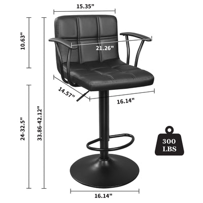 Bar Stools Set of 2, Armrest Adjustable Swivel Barstools with Back