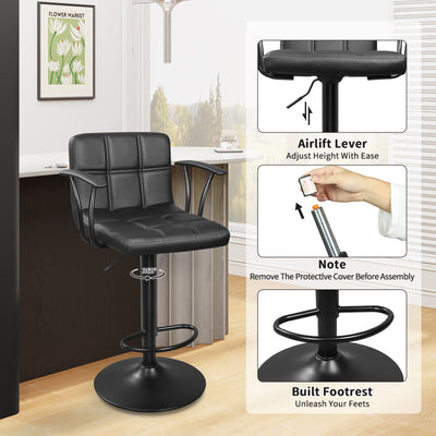 Bar Stools Set of 2, Armrest Adjustable Swivel Barstools with Back