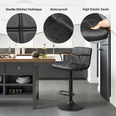 Bar Stools Set of 2, Armrest Adjustable Swivel Barstools with Back