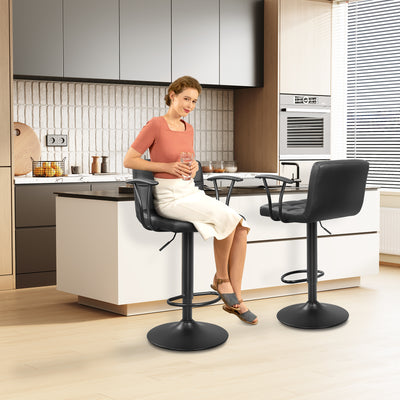 Bar Stools Set of 2, Armrest Adjustable Swivel Barstools with Back