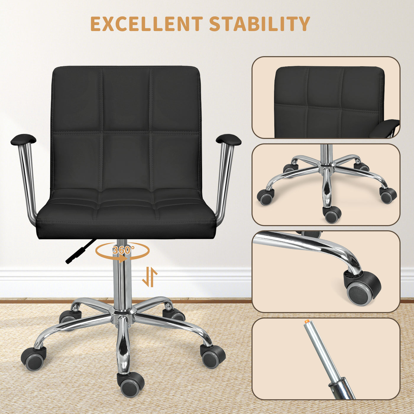 Home Office Desk Chair with Armrest and Wheels, Height Adjustable Swivel Computer Chairs