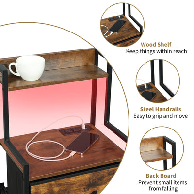 Tall Nightstand with Light and Charging Station 3 Fabric Drawers and Storage Shelf