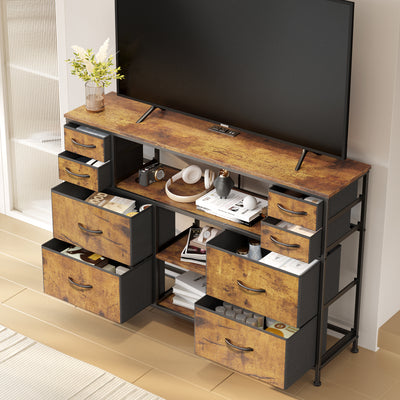 Dresser Drawers TV Stand with LED Lights and Power Outlet for Living Room