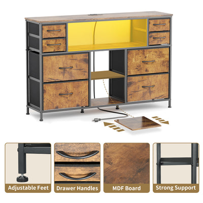 Dresser Drawers TV Stand with LED Lights and Power Outlet for Living Room