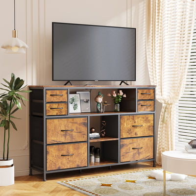 Dresser Drawers TV Stand with LED Lights and Power Outlet for Living Room