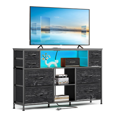 Dresser Drawers TV Stand with LED Lights and Power Outlet for Living Room