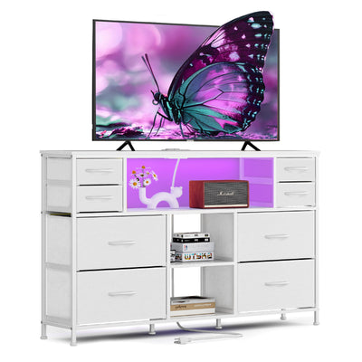 Dresser Drawers TV Stand with LED Lights and Power Outlet for Living Room