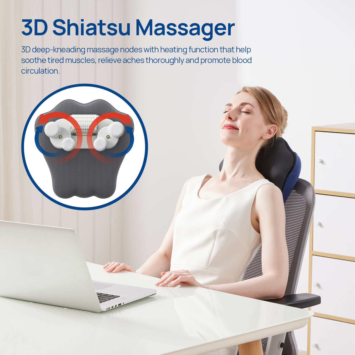 Cordless Rechargeable Neck & Back Shiatsu Massager by Bruntmor | 3-D Deep Kneading