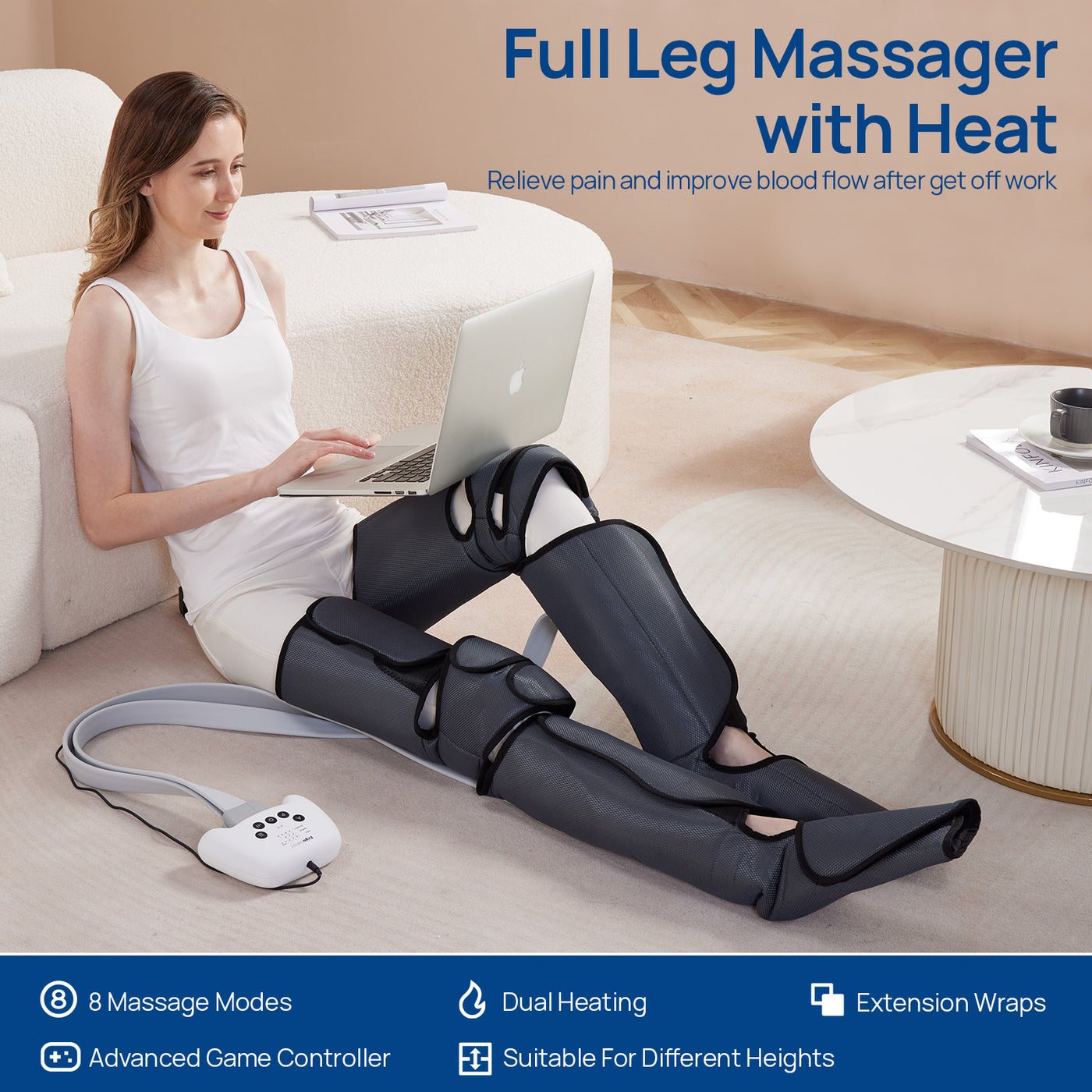 Compression Massager, Leg Massager for Circulation and Pain Relief, Air Compression Leg Massager with 3 Modes 3 Intensities 2 Extenders and Adjustable Wraps, Gift for Family Friend