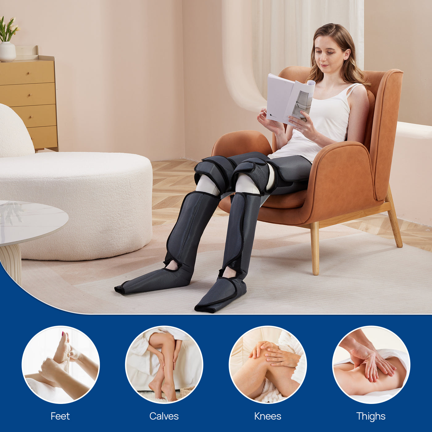 Compression Massager, Leg Massager for Circulation and Pain Relief, Air Compression Leg Massager with 3 Modes 3 Intensities 2 Extenders and Adjustable Wraps, Gift for Family Friend