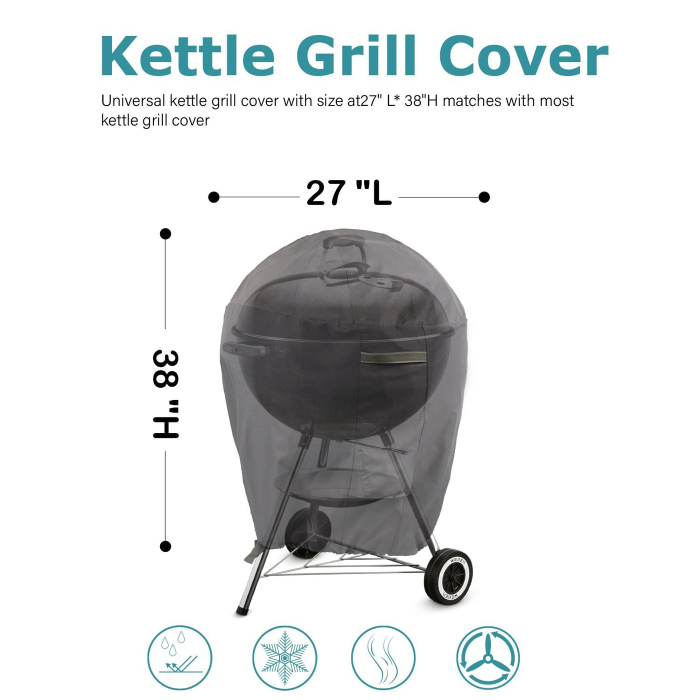 600D Kettle Grill Cover Dark Grey 27" - HOMEKOKO