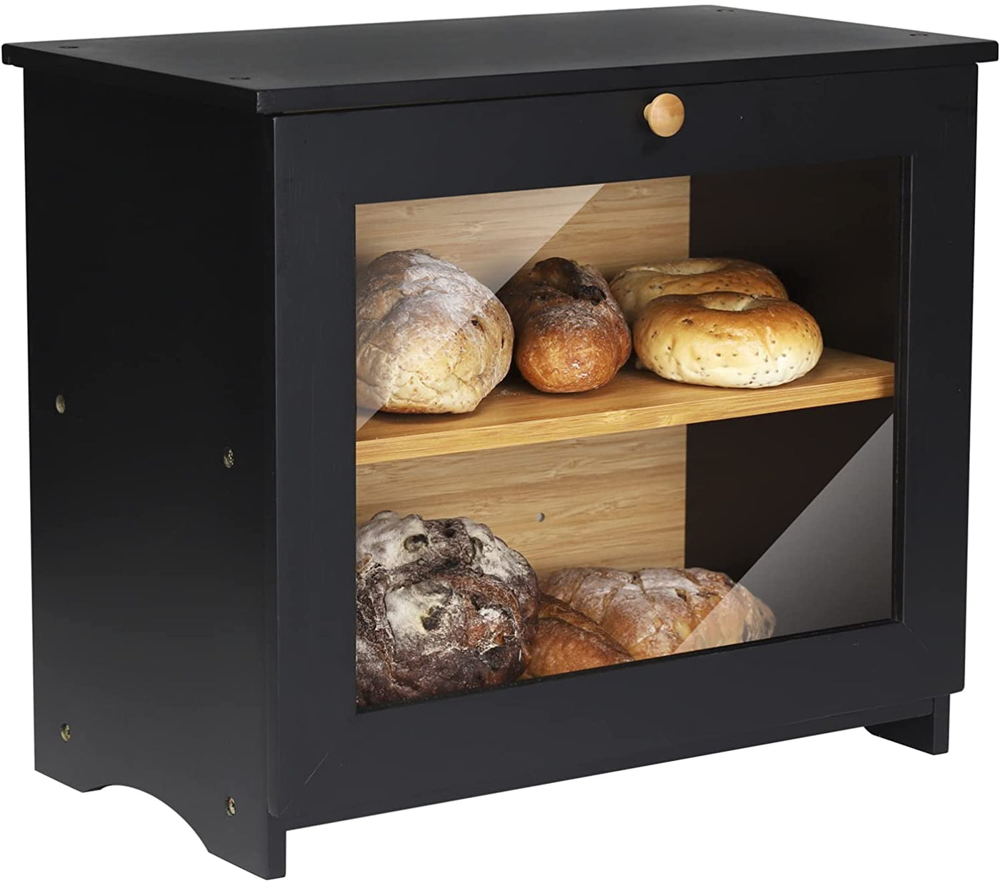 Bamboo Double Layer Regular Bread Box Black