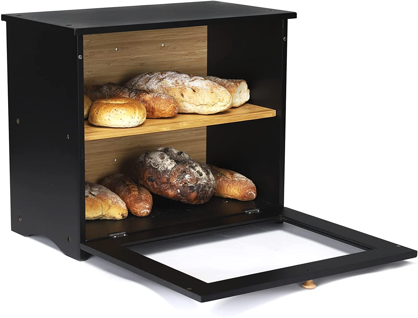 Bamboo Double Layer Regular Bread Box Black