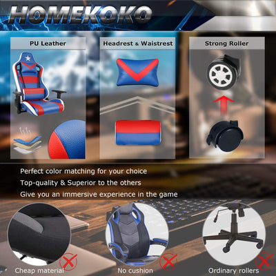 Adjustable Armrest Blue Red USA Gaming Chair - HOMEKOKO