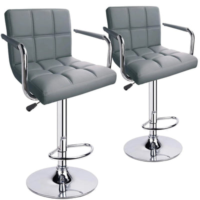 Adjustable Square Bar Stools with Arm Rest Light Grey (Set of 2) - HOMEKOKO