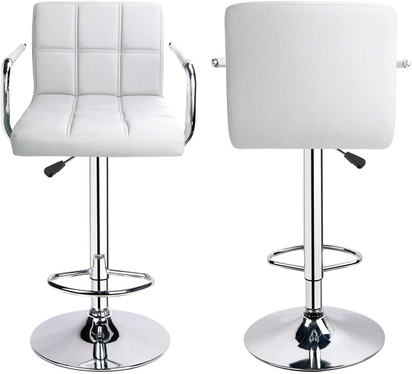 Adjustable Square Bar Stools with Arm Rest White (Set of 2) - HOMEKOKO