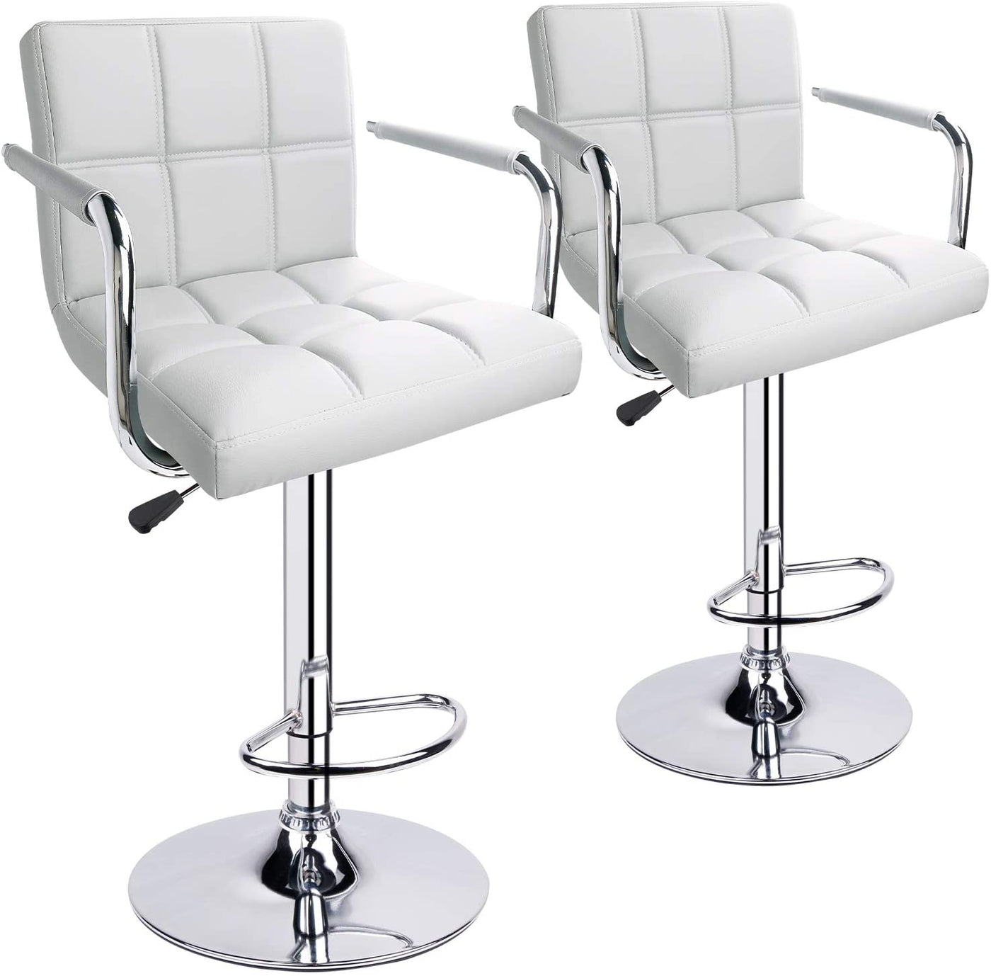 Adjustable Square Bar Stools with Arm Rest White (Set of 2) - HOMEKOKO
