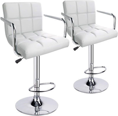 Adjustable Square Bar Stools with Arm Rest White (Set of 2) - HOMEKOKO