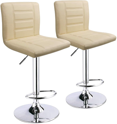 Adjustable Square Bar Stools with Back Beige (Set of 2) - HOMEKOKO