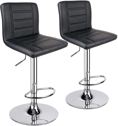 Adjustable Square Bar Stools with Back Black (Set of 2) - HOMEKOKO