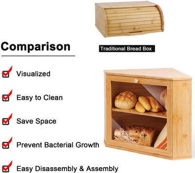 Bamboo Corner Bread Box Double Layers - HOMEKOKO