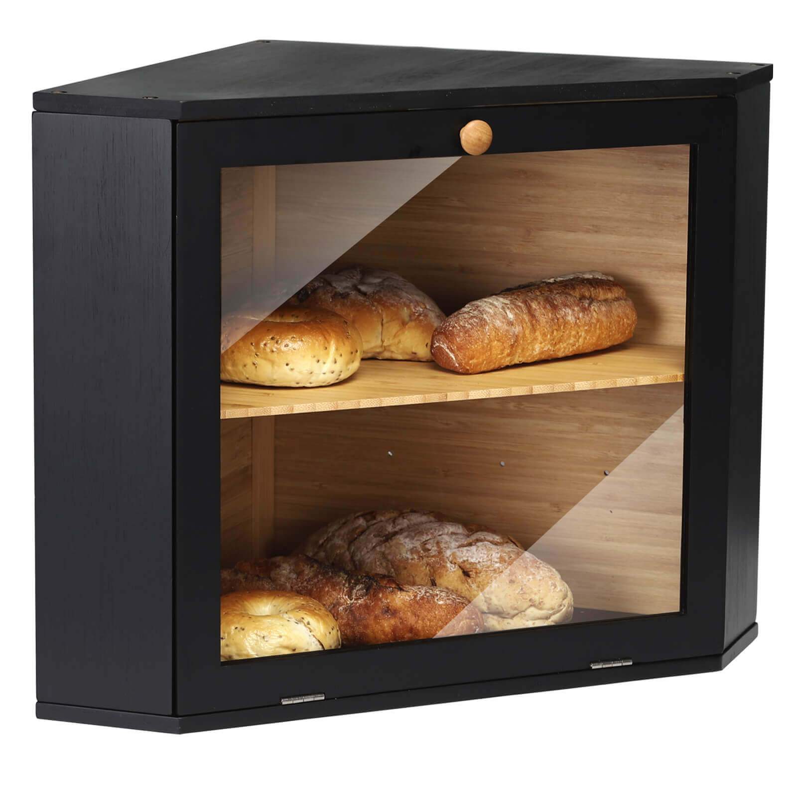 Bread Storage Bin Corner Bread Holder Bamboo Bread Organizer Countertop  Bread Container
