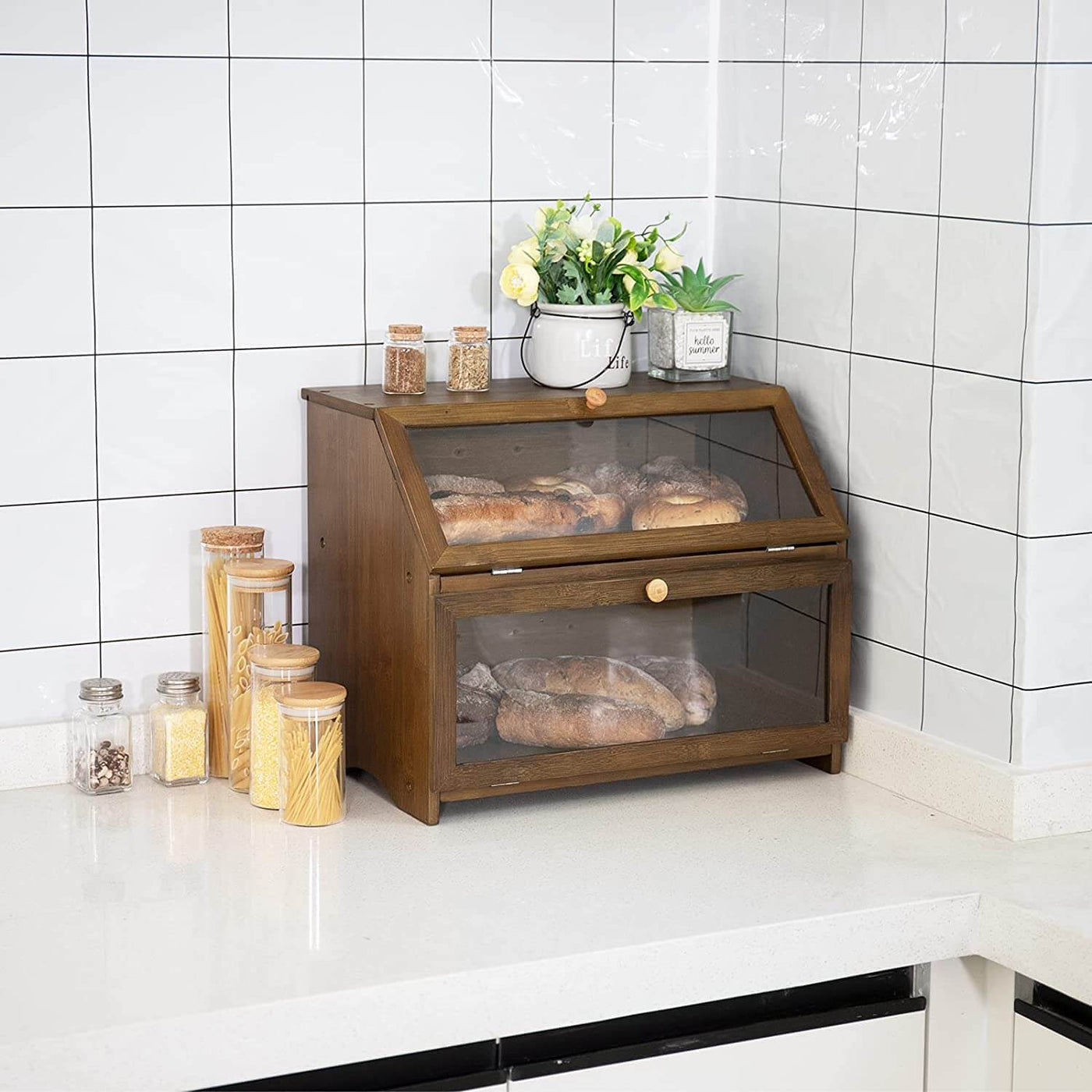 Homekoko HOMEKOKO Double Layer Large Bread Box for Kitchen Counter