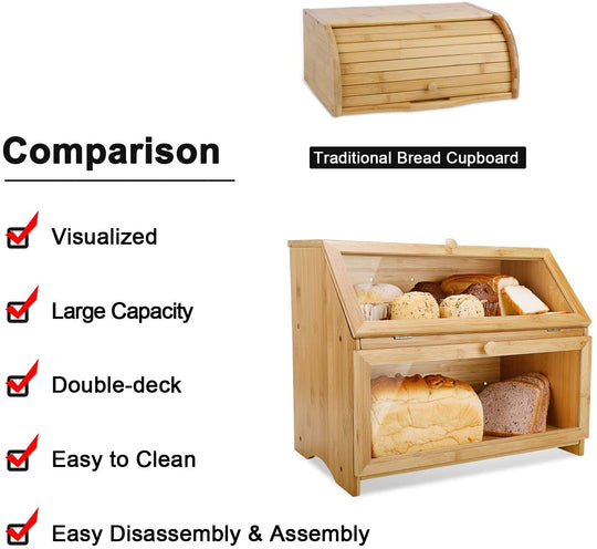 Bamboo Bread Box Storage Wooden Countertop