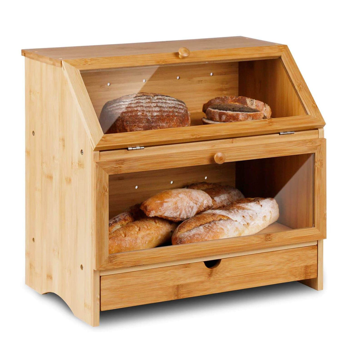 Bamboo Two-layer Bread Box With Drawer - HOMEKOKO