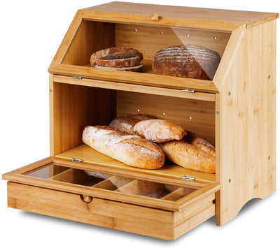 Bamboo Two-layer Bread Box With Drawer - HOMEKOKO