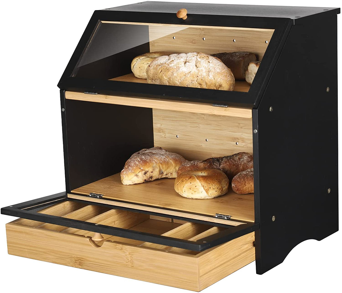 HOMEKOKO Double Layer Large Bread Box for Kitchen Counter, Wooden