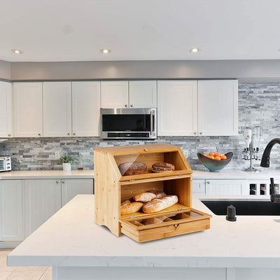 Bamboo Two-layer Bread Box With Drawer - HOMEKOKO