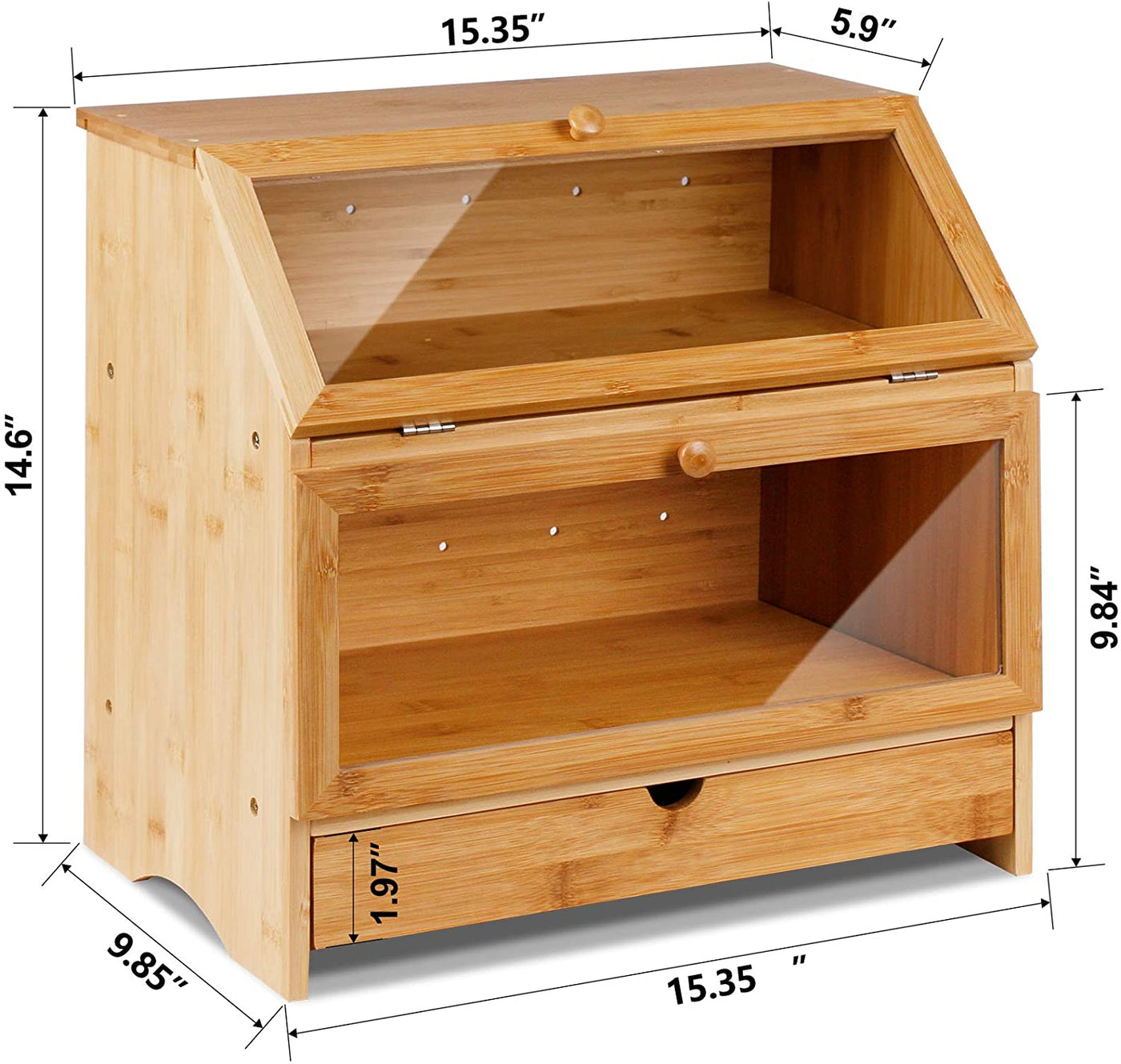 Bamboo Two-layer Bread Box With Drawer - HOMEKOKO