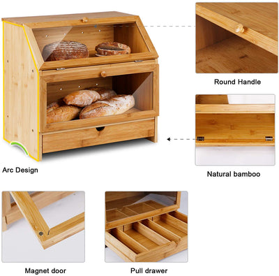 Bamboo Two-layer Bread Box With Drawer - HOMEKOKO