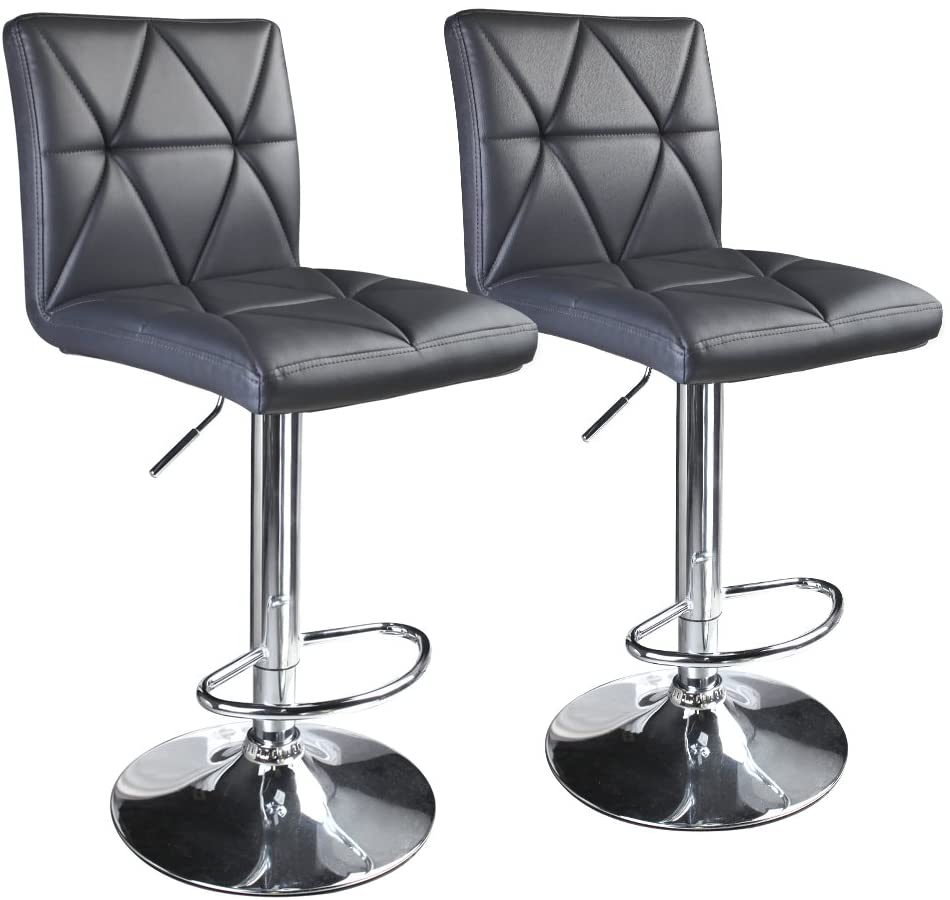 Hydraulic Diagonal Line Adjustable Square Bar Stools Grey (Set of 2) - HOMEKOKO