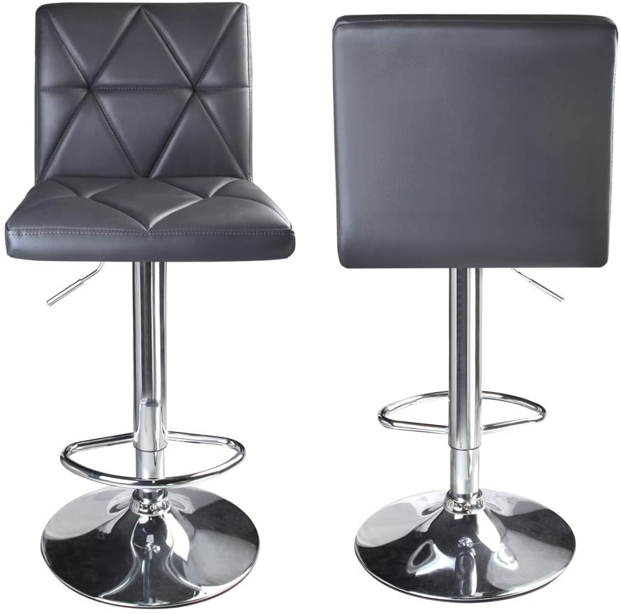 Hydraulic Diagonal Line Adjustable Square Bar Stools Grey (Set of 2) - HOMEKOKO