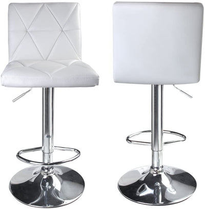 Hydraulic Diagonal Line Adjustable Square Bar Stools White (Set of 2) - HOMEKOKO