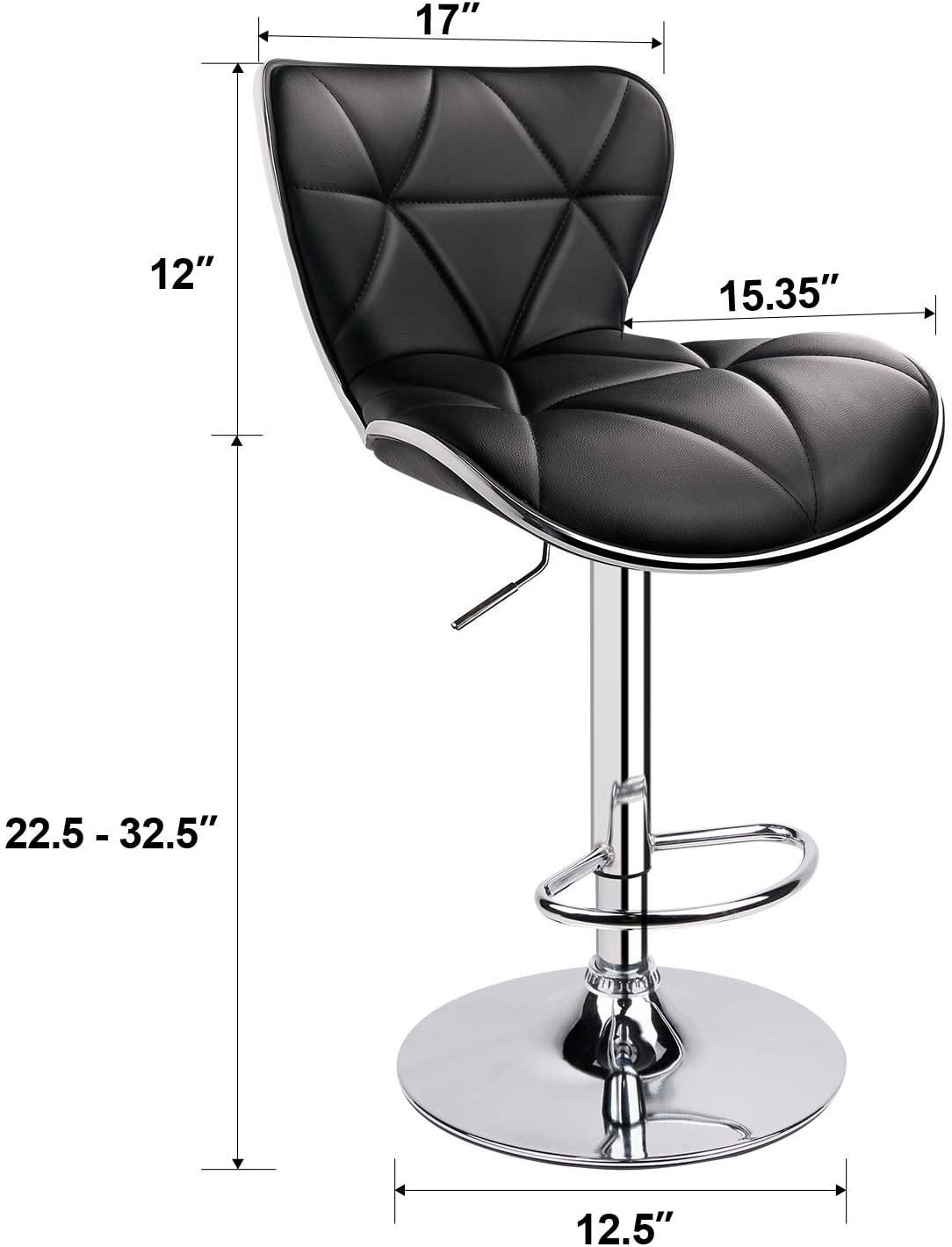Shell Back Adjustable Swivel Bar Stool Black (1 Chair) - HOMEKOKO