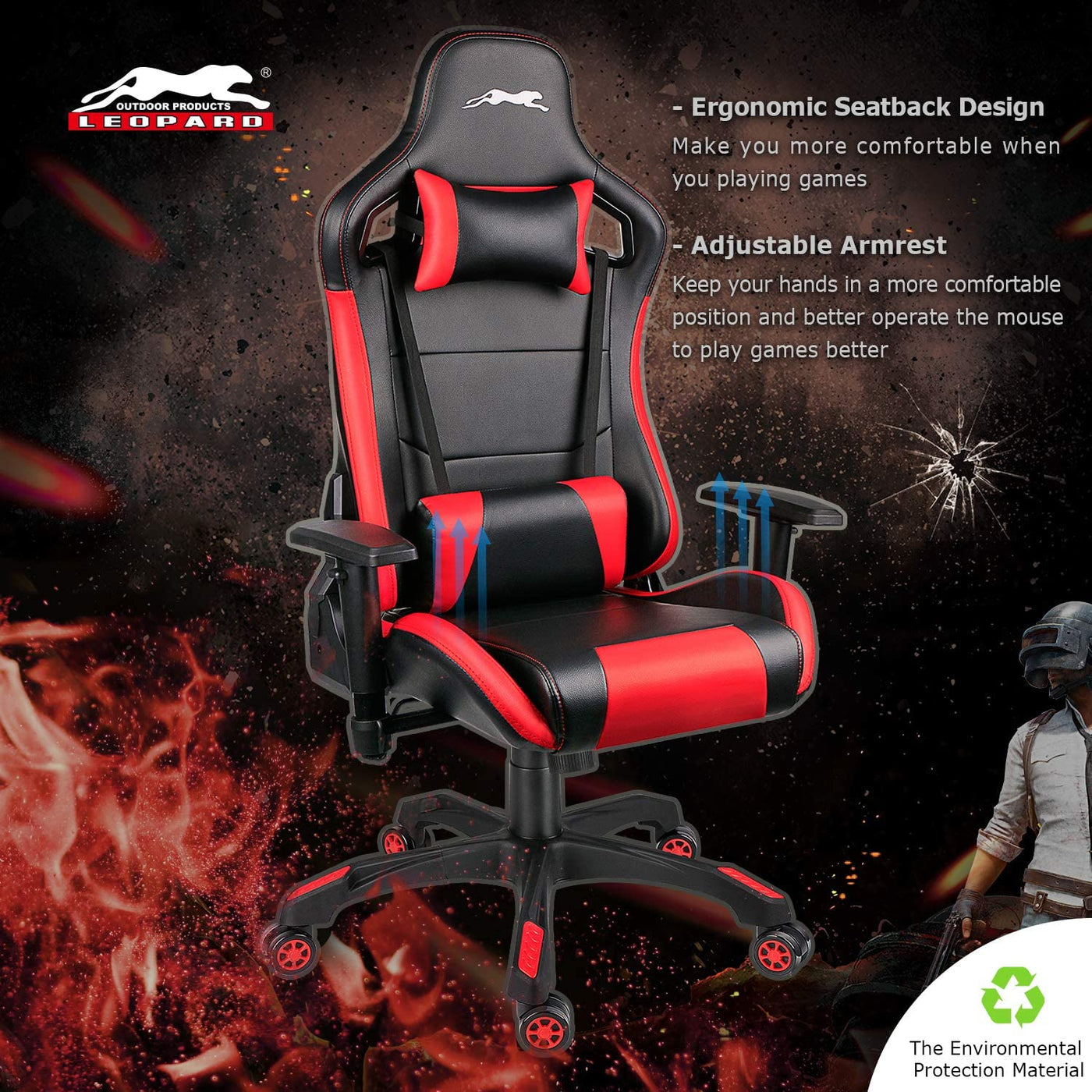 Swive Gaming Chair with Adjustable Armrest Red - HOMEKOKO